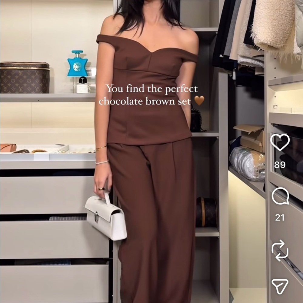 Zara Chocolate Brown Off-Shoulder set top and pants